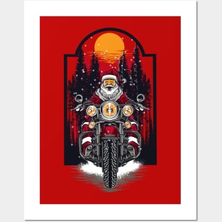 Biker Santa Claus - Christmas Motorcycle Design Posters and Art